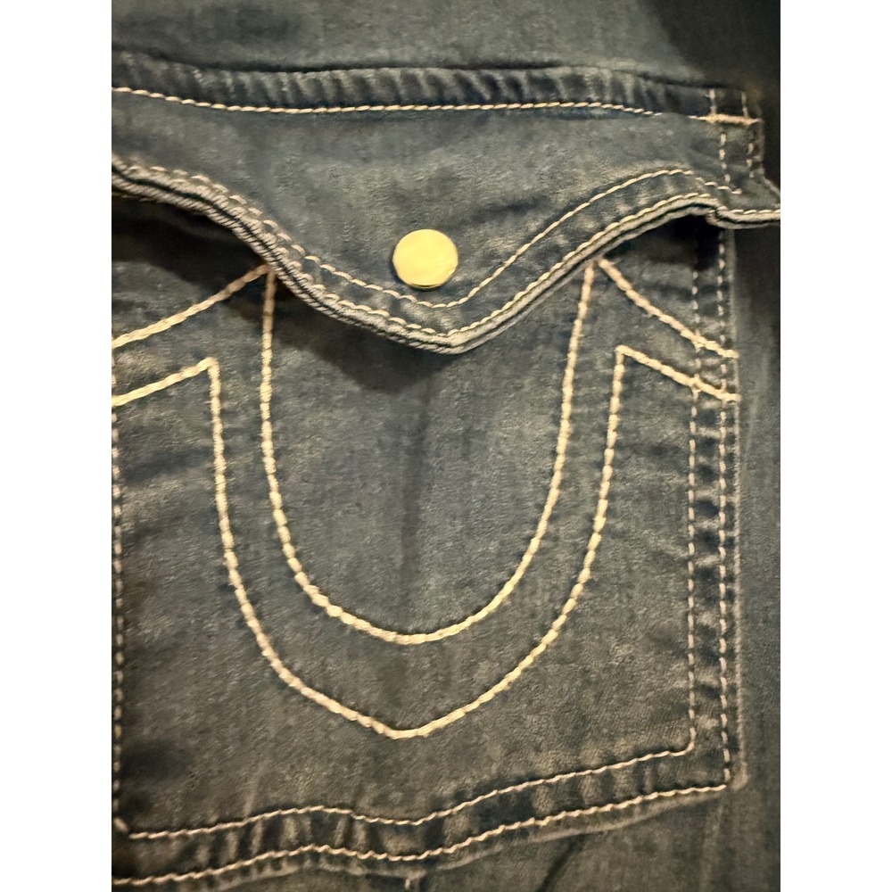 True Religion Womens Western Denim Shirt Medium Blue Wash Snap Front XXXL - Picture 6 of 6